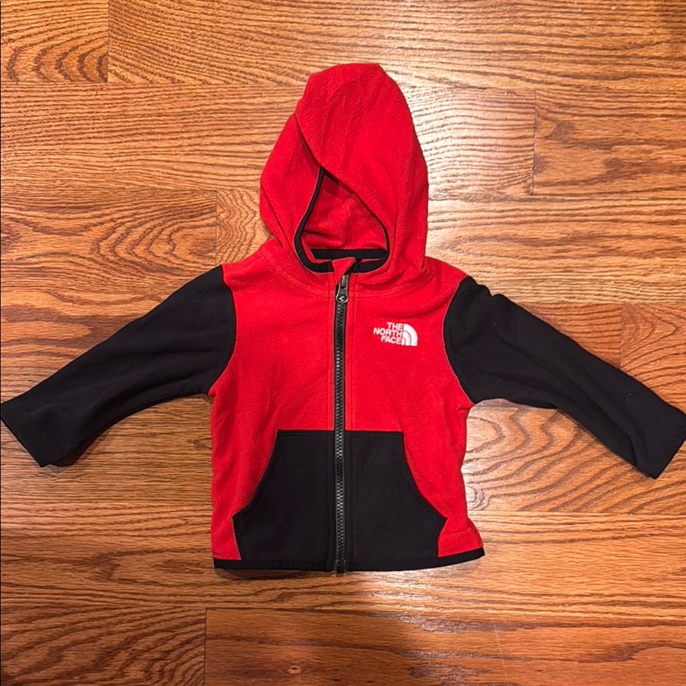 The North Face Red & Black Color Block Hooded Sweatshirt